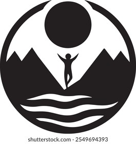 Projeto do logotipo do pico da montanha. Conjunto de ícones de aventura para caminhadas ao ar livre. Símbolo de viagem no deserto alpino. Ilustração vetorial.