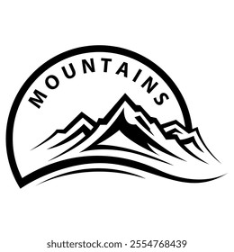 Mountain peak summit logo design. Outdoor hiking adventure icon set. Alpine wilderness travel symbol. Vector illustration.Keywords: