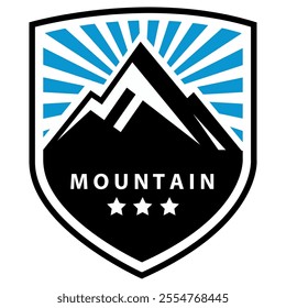 Mountain peak summit logo design. Outdoor hiking adventure icon set. Alpine wilderness travel symbol. Vector illustration.Keywords: