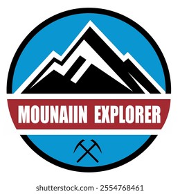 Mountain peak summit logo design. Outdoor hiking adventure icon set. Alpine wilderness travel symbol. Vector illustration.Keywords: