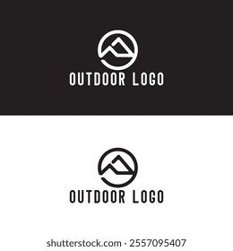 Mountain peak summit logo design. Outdoor hiking adventure icon set. Alpine wilderness travel symbol. Vector illustration.