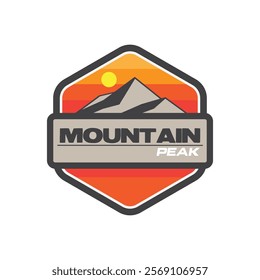 Mountain peak summit logo design template. Outdoor hiking adventure icon set. Alpine wilderness travel symbol and vector illustration.