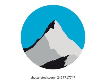 Mountain peak or summit on blue background.