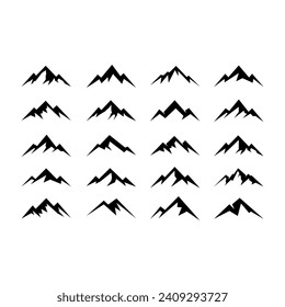 Mountain peak summit set logo design. Outdoor hiking adventure icon set. Alpine wilderness travel symbol. Vector illustration.