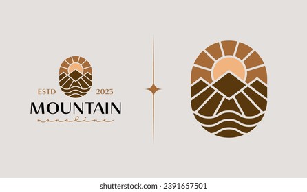 Mountain Peak Sunburst Logo Template. Universal creative premium symbol. Vector illustration. Creative Minimal design template. Symbol for Corporate Business Identity