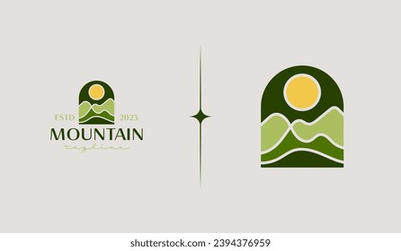 Mountain Peak Sunburst Logo Template. Universal creative premium symbol. Vector illustration. Creative Minimal design template. Symbol for Corporate Business Identity