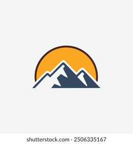 Mountain peak sunset logo design. Modern and minimalist mountain peak logo design with a sunset in the background. Perfect for outdoor adventure brands, businesses, and organizations.