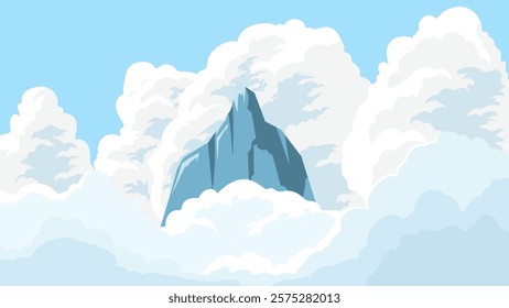 mountain peak surrounded by thick white clouds, background with natural scenery concept