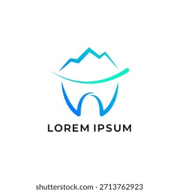 Logotipo do gradiente do pico da montanha e do dente para clínica dentária