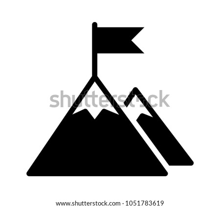 Mountain peak top with flag or goal with high ambitions flat vector icon for apps and websites