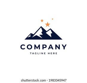 mountain peak vector logo design with star. beautiful nature view landscape