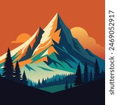 Mountain peak view landscape with sunrise soft light. Flat 2d vector illustration background. design template, background template, and tourism design template