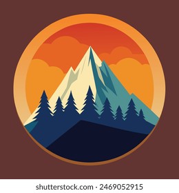 Paisaje de montaña con luz suave al amanecer. Fondo plano de la Ilustración vectorial 2d. Plantilla de diseño, Plantilla de fondo y Plantilla de diseño turístico