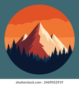Mountain peak view landscape with sunrise soft light. Flat 2d vector illustration background. design template, background template, and tourism design template