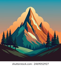 Mountain peak view landscape with sunrise soft light. Flat 2d vector illustration background. design template, background template, and tourism design template