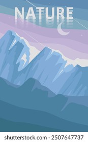 Vista de la cima de la montaña en el diseño de ilustración de póster de Vector nocturno