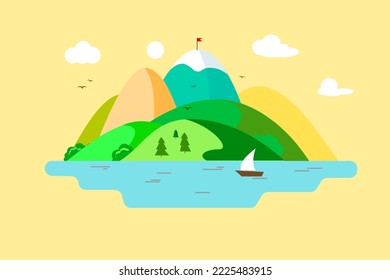 pico de montaña, agua , ilustración vectorial de naturaleza. Vacaciones de verano