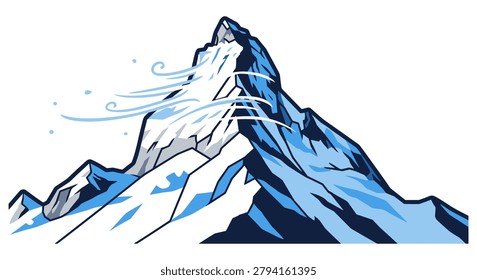 Mountain peak with windblown snow and blizzard conditions mountain blizzard landscape adventure climbing illustration environment