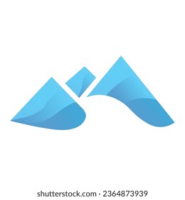 mountain peaks and blue water wave, vector logo icon