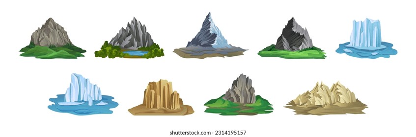 Mountain Peaks with Cliff and Rock Vector Set