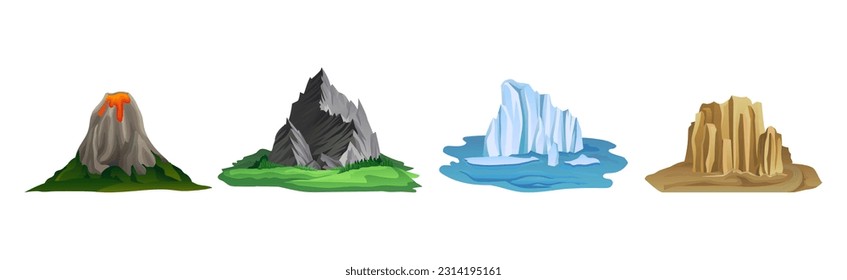 Mountain Peaks with Cliff and Rock Vector Set