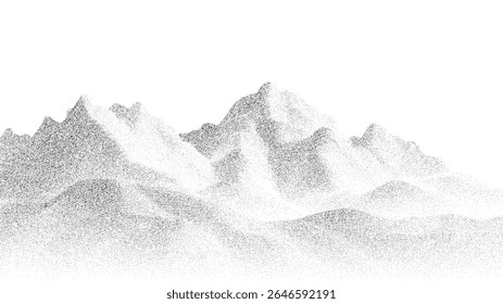 Arte vectorial de silueta punteada de puntos de picos de montaña en Diseño gráfico blanco y negro. Paisaje Abstractas para el concepto de naturaleza.