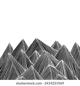 Mountain peaks drawn with lines. Abstract mountain landscape. Vector illustration.