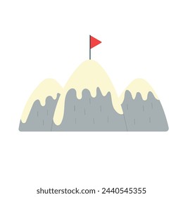 Mountain peaks with goal flag. Vector illustration