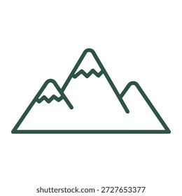 Icono de picos de montaña en el arte de línea verde gruesa para la naturaleza al aire libre y el símbolo del paisaje.