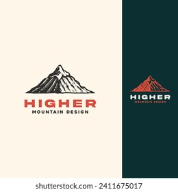 Mountain peaks, landscape hill silhouette vintage design logo