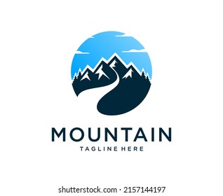 Mountain Peaks River Creek Simple logo design Vector