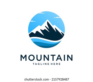 Mountain Peaks River Creek Simple logo design Vector