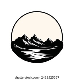 Montaña Peaks River Creek Diseño de logotipo simple Vector