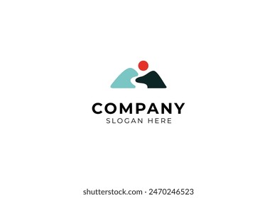 Mountain Peaks River Creek Simple logo design Vector