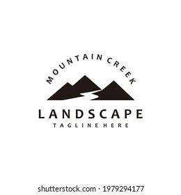 Mountain peaks river minimalist landscape hills logo design	
