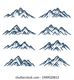 mountain peaks set collection hand drawn isolated on white background