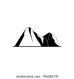 Mountain peaks silhouette icon in flat style. Rocks symbol isolated on white background