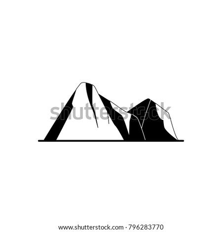 Mountain peaks silhouette icon in flat style. Rocks symbol isolated on white background