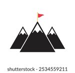 Mountain peaks with snow and flag flat vector icon for sports apps and web