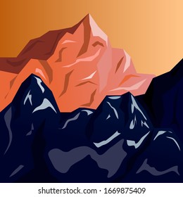 Gebirgsspitzen bei Sonnenuntergang. Illustration mit Farbverlauf.