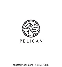 mountain and pelican birds logo design vector