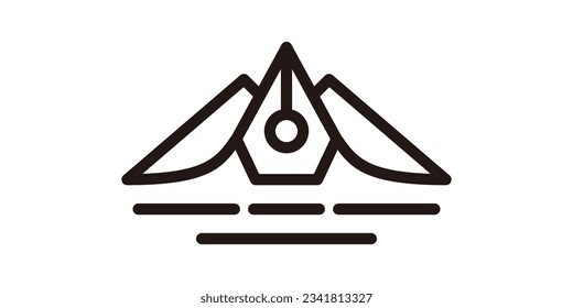 mountain and pen element logo design made in line style, icon vector inspiration