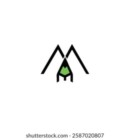 Mountain pencil icon logo flat vector design