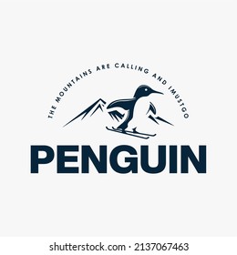 mountain penguin skiing vector logo