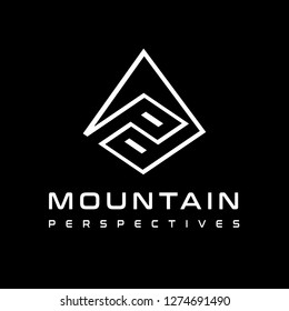 Mountain perspectives vector logo template. Design with line art graphic and minimalist. Triangle and elegant. 