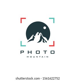 Mountain Photography with Camera Vector Logo Design