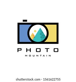 Mountain Photography with Camera Vector Logo Design