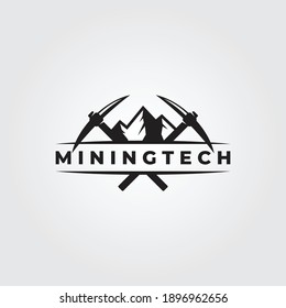mountain pickaxe cross vintage logo vector symbol illustration design