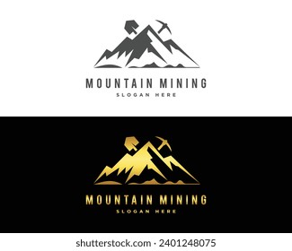 Plantilla vectorial de diseño vintage del logotipo de montaña pickaxe.
