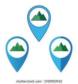 Mountain pin icon location with 3 styles outline color, gradient and flat